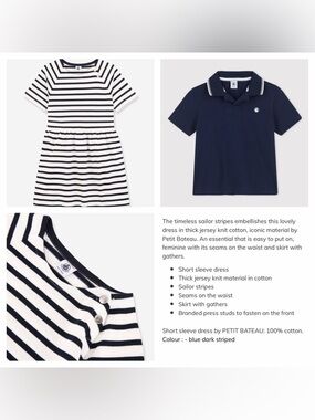 Petit Bateau Sibling Set: Navy & White Striped Dress + Navy Polo Shirt